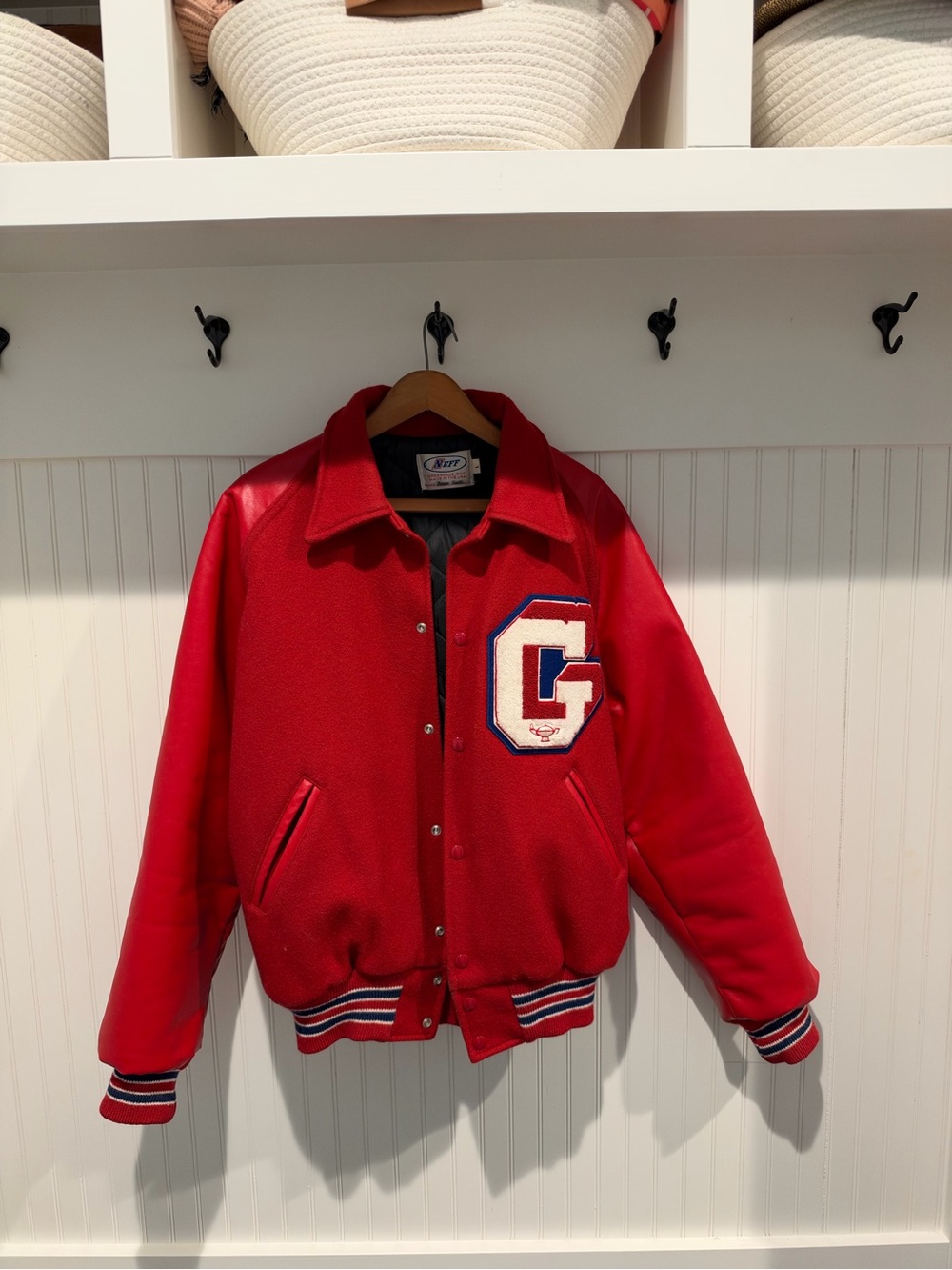 Classic Red Varsity Jacket with Patch